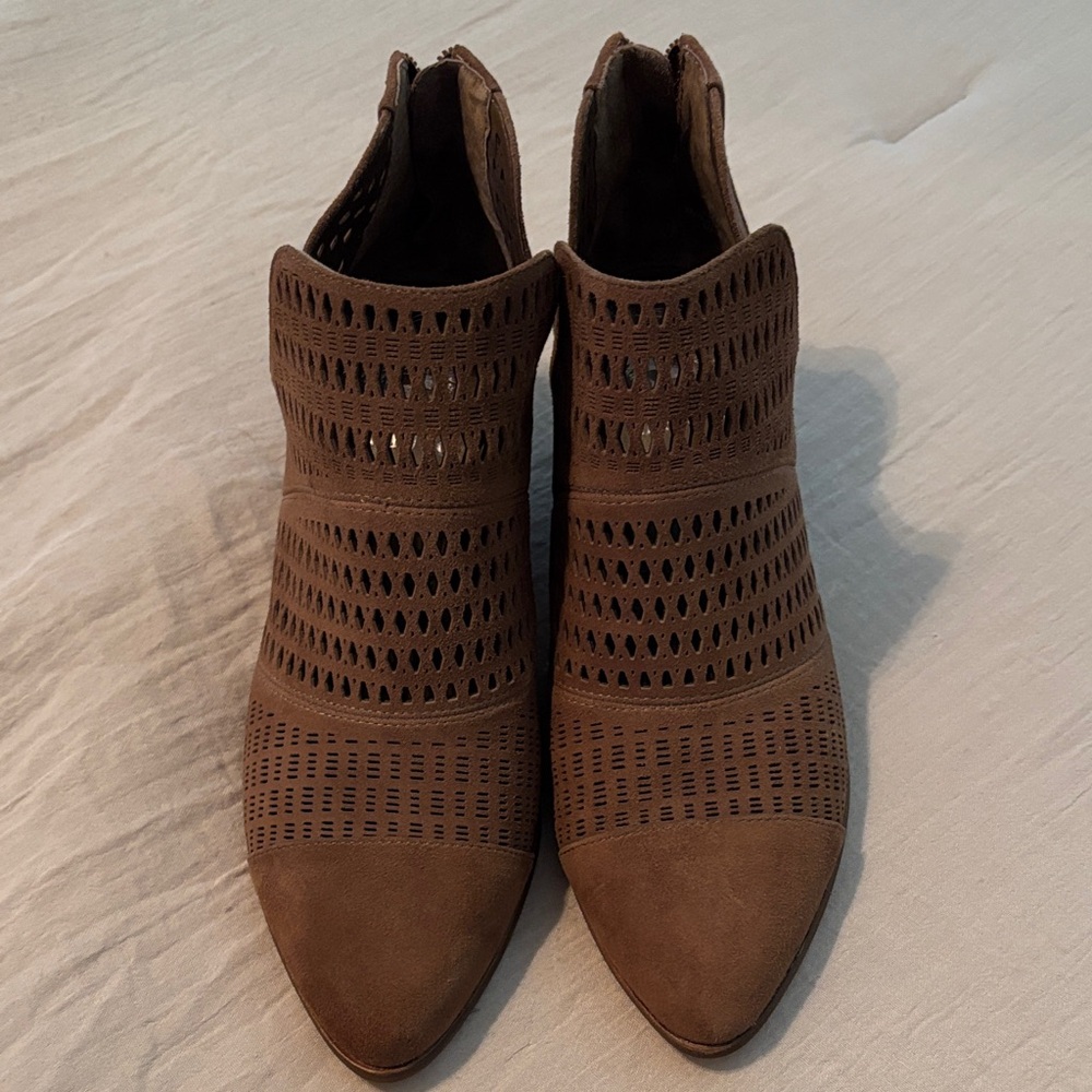 Vince Camuto Brown Laser-Cut Ankle Booties